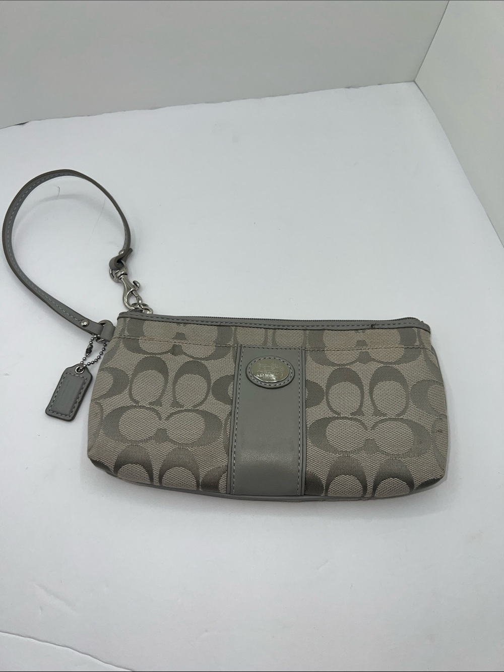 Coach Signature Wristlet in Greyish Blue